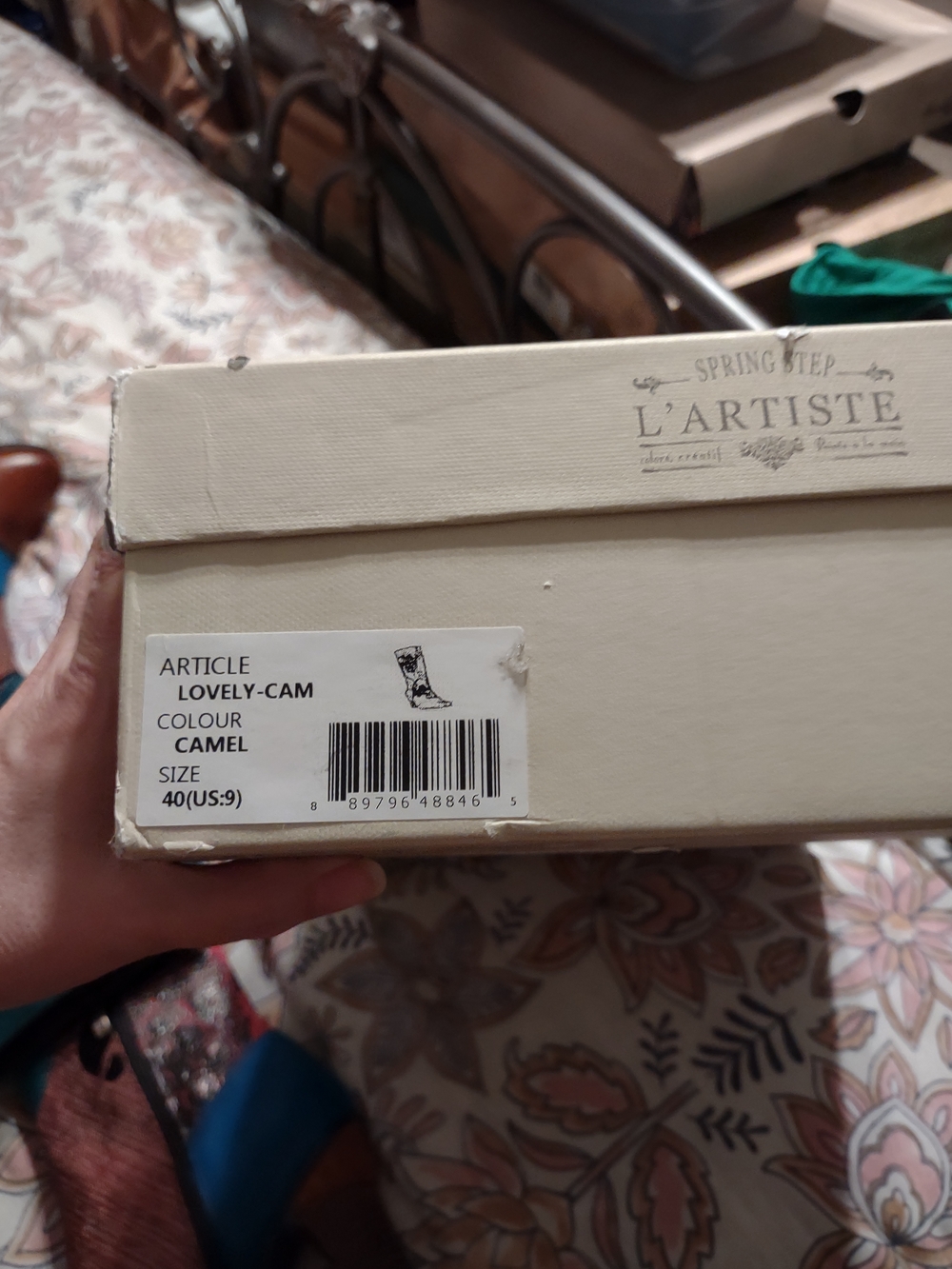 L'ATISTE Teal, Red & Brown Floral Mid-Calf Heeled Boots - Picture 3 of 3